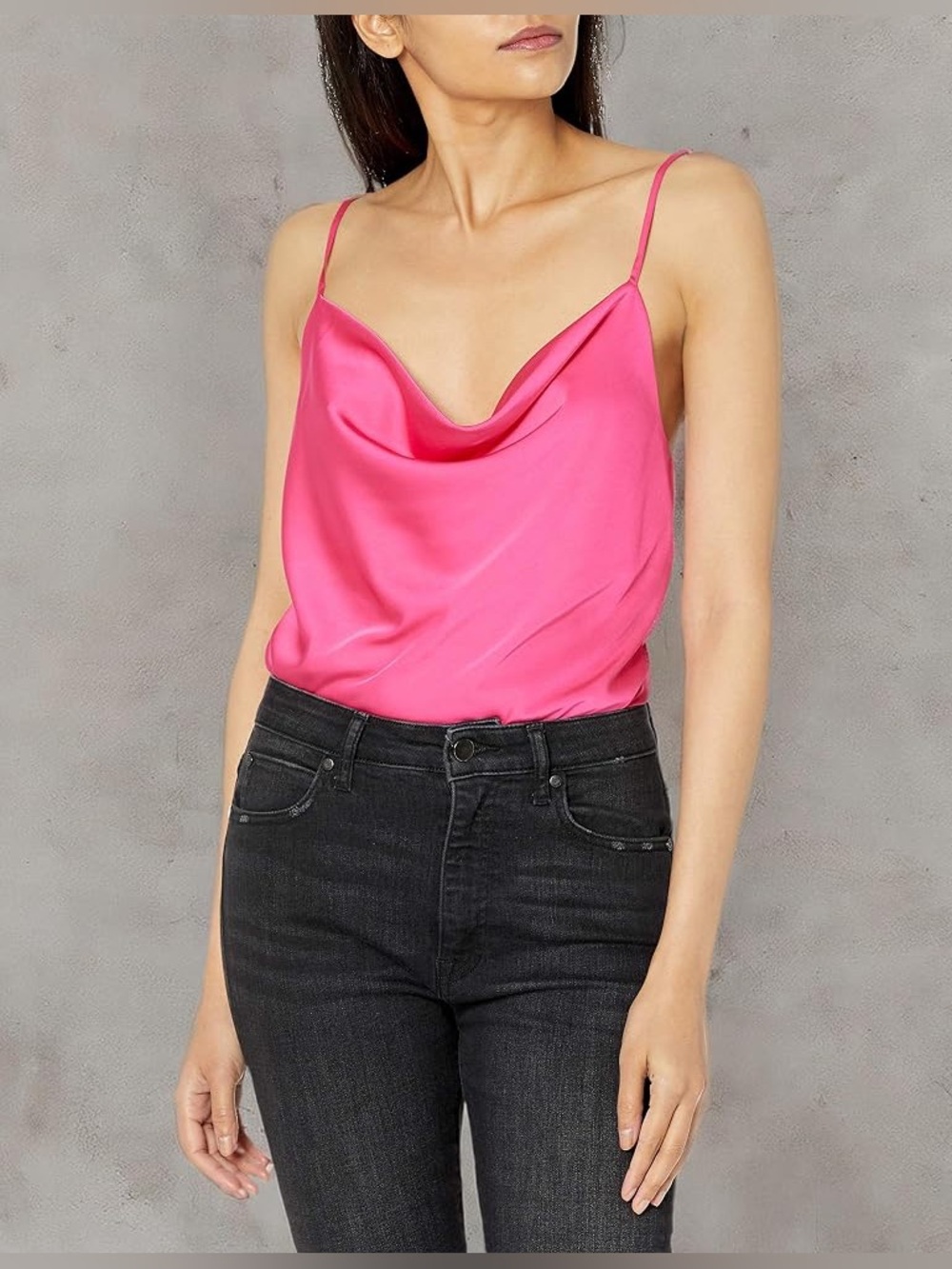 Silky Cowl Neck Cami Chemise Tank - Hot Pink